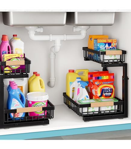 2 niveaux Rangement sous Evier Noir, Rangement sous évier Cuisine avec