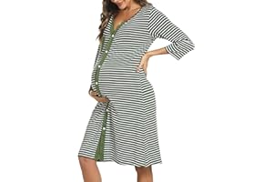 Marvmys Maternity Nightdress For Hospital Breastfeeding Nightwear 3/4 Length Sleeves Nursing Nightgown Button Down Sleep Shirt V Neck Pajama Soft Loungwear For Pregnant Women