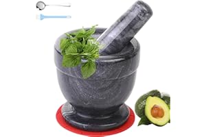 SIPARUI Mortar and Pestle Marble Set for Spices Pestos Seasonings Pastes Guacamole Bowl Herb Grinder Easy to Clean Included:Silicone Mat,Brush,Stainless Steel Spoon 11cm(4.33") (Small,Black Gray)