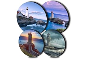 WALARKY Lighthouse Art Lot de 4 housses de plaque de cuisson rondes Motif paysage marin pour cuisinière électrique, cuisinière électrique, cuisinière à gaz, protection de four, décoration de cuisine
