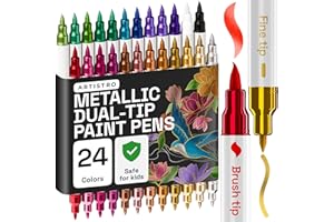 ‎ARTISTRO Artistro 24 Metallic Acrylstifte mit Doppelspitze (Pinsel & Feine Spitze), Mehrfarbig – Für Stoff, Leinwand, Stein, Glas, Holz & Papier – Perfekt für kreative Kinder, Teenager & Bastelfans