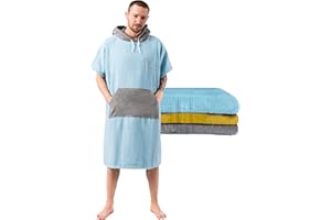 ZENACROSS Poncho Surf Bagno e Sport S/M blu chiaro - Spugna 100% Cotone - Poncho Donna, Poncho Uomo, Adulto e Bambino con Tasca e Cappuccio - Ideale per Surf, Spiaggia, Piscina e Asciugam