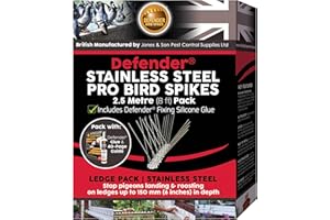 Defender Bird Spikes | Stainless Steel Pro Deterrent | Glue & Guide | 2.5 Metre