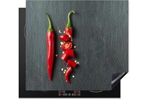 KitchenYeah© Copri Piano Cottura 60x52 cm Coprifornelli Tappetino per Induzione Fornello Tutto per la Cucina Pepe - Rosso - Grigio