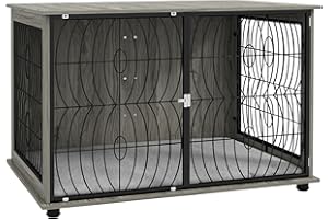 PawHut Dog Crate Furniture, Dog Cage End Table with Large Top, Soft Washable Cushion, Lockable Front Door, Wire Mesh Ventilation, Indoor Pet Crate for Extra Large Sized, 118 x 75 x 82cm - Grey