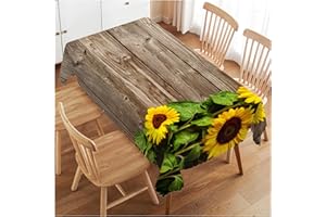 Walmsco Tablecloth Brown Wooden Board Sunflowers Decor For Dining Room Kitchen Rectangular Table Cover 132 * 178cm