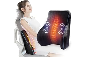 COMFIER Poduszka do masażu przeciw bólom pleców, poduszka lędźwiowa z 3 trybami masażu, 2 poziomy ciepła, poduszka podpierająca plecy, pianka z pamięcią kształtu, regulowane paski, nadaje się do domu,