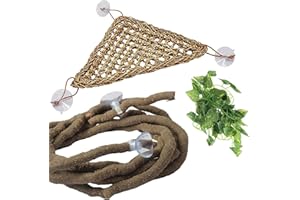 PINVNBY Hamaca de dragón barbudo con hojas de reptil, tanque de lagarto, accesorios de decoración de hábitat, vides artificiales de escalada con ventosas para serpientes geco camaleón