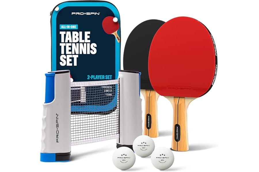 PRO-SPIN Portable Table Tennis Set | Premium All-in-One Kit with Retractable Net for Any Table, Bats, 3-Star Ping Pong Balls & Storage Case | Great Gift & Indoor/Outdoor Game