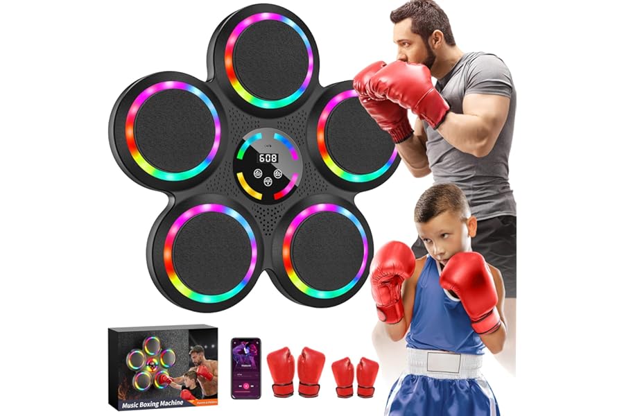 OUOAENR Music Boxing Machine, Musical Boxing Machine with LED Lights, 2 Pairs Boxing Gloves, 9 Speeds & Modes, Support Bluetooth, Wall Mounted, Smart Music Punch Machine for Adults Kids