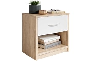 Stella Trading PEPE Mesilla de noche en acabado roble Sonoma, sencilla, con 1 cajón, adecuada para cualquier cama y dormitorio, 39 x 41 x 28 cm (ancho x alto x fondo)