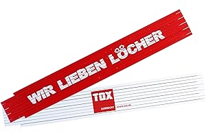 TOX Mètre pliant 2m en rouge/blanc - Mètre pliant avec impression Nous aimons les trous - Mètre pliant en bois de hêtre avec fonction de mesure d'angle et chiffres décimaux colorés - 9969001-1 pièce