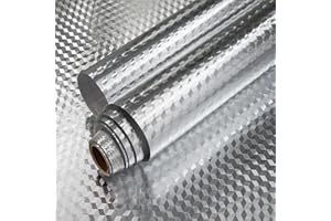 Abyssaly Oil Proof Sticker Self Adhesive Wallpaper Viny Wrap Aluminum Silver Foil 30cm X 200cm Waterproof Sticky Back Plastic Roll for Kitchen Drawer Liners Shelf Liner Cupboard Backsplash