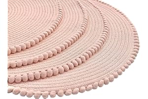 GBS BROTHERS GBS Round Braided Placemats Set Of 4 For Dining Table - Circle Waterproof Washable Table Mats - Non Slip Heat Resistant Vinyl Wipeable Place Mats - 4 Pcs 15 Inches Tableware Essentials - (Blush)