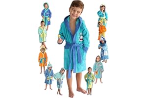 LEBENGOOD - Albornoz Niños adolescentes Algodón: Niño, Infantil - 100% Algodón OEKO-TEX - 2 Bolsillos, Cinturón, Capucha, Albornoces Felpa muy suave con bordados para niños