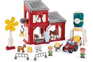 Ecoiffier Abrick Granja ecológica, Juego de construcción con Animales, Tractor, silo y Accesorios, con Paneles solares y aerogenerador, Juguete Educativo Desde 18 Meses (7900002979)