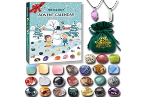 WEEUPOLFUN Calendario de Adviento 2024-Calendario de Cuenta Regresiva Navideña de 24 días de Cristales, Piedras Preciosas, Colección de Piedras Minerales y Rocas Naturales con Collar y Bolsas de Navidad
