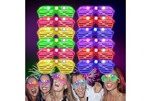 Lumous Rola 12Pcs Light Up Party Glasses Neon Glasses Glow In The Dark Party Supplies Shutter Shades Neon Flashing Rave Glasses Party Favors Accessories (Pack of 12)