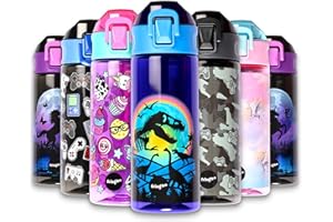 Fringoo - Dinosaur Moon - Kids Water Bottle - BPA Free Water Bottles - Black Flip Top Water Bottle - Reusable Water Bottle - 600 ml / 20 Oz