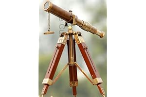 SARA INTERNATIONAL De Cube - Telescopio vintage in ottone con obiettivo DF e treppiede regolabile, perfetto per bambini e principianti, decorazione per la casa da ufficio, da collezione (patina antica su ottone)