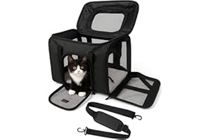 MAYKUN Top Expandable Cat Carrier Bag – Airline Approved Small & Medium Pet Travel Bag with Soft Washable Bed - Mesh Sides, Top & Front Openings - Safety Lead & Lockable Zippers (Medium)