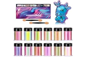 XSQD 12 Lattine Polvere di Mica, Colori per Resina Epossidica, Camaleonte Lucido Multi Riflettente, Adatto per Fabbricazione Sapone, Miscelazione Resina, Verniciare Stampo Cambiare Colore(5g/Lattina)