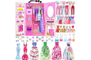 BNUZEIYI 82 Stück Kleidung Schmuck Zubehör für Puppen Kleiderschrank für 11,5 Zoll Puppe - Modedesign Puppen Set mit Hochzeitskleid Mode Kleider Outfits Oberteile und Hosen Taschen für Mädchen Geschenk