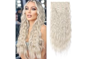 Hair Extensions, REECHO Blonde Clip in Hair Extensions 24" Thick Long Loose Waves hair extensions HE002 Invisible Lace Weft Natural Soft Hairpieces for Women ¨C Platinum Blonde