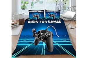 ‎TOSPASS Tospass Bettwäsche Set 135x200cm Gamepad 3D Mädchen Jungen Jungs Kinder 2 Teilig Weich Gelb Kinderbettwäsche Microfaser Bettbezug mit Reißverschluss 1 Kissenbezug 80x80cm