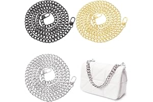 JSUOEO 3 PCS Handbag Chain with Buckles, 120cm Purse Chains Strap Crossbody Bag Metal Chain Flat Shoulder Strap Replacement