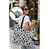 Bybag Siyah Beyaz İnek Desenli Plaj &Ccedil;antası B&uuml;y&uuml;k Boy Fermuarlı Tote Bag