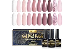 INPING Vernis Semi Permanent,10 Couleurs Nude Rose Blanc Rose Pâle Brun Rosé Pailleté Vernis Gel UV Semi Permanent,Série Rose Vernis à Ongles Pour Débutant Cadeaux DIY Nail Art, 8 ML