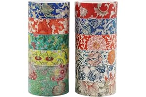 Berkin Arts Ruban Washi d'Art Fleurs Lot de 12 rouleaux, Washi Tape de masquage japonais de 15 mm de large Adhésif DIY Papier Décoratif,Artisanat Masquage Rose Owen Jones imprimer