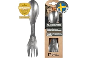 Light My Fire Sporks Lot de couverts de camping 3 en 1 en acier inoxydable de qualité 304 avec couteau, fourchette et cuillère incassables pour 1 personne, accessoires de camping, équipement de survie