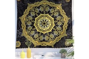 Berkin Arts Tapisserie décorative pour tenture murale en tissu polyester de qualité supérieure Maximalisme Or galactique orné Conceptions galactiques complexes Motifs géométriques 130 x 150 CM