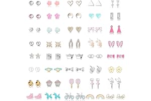 KALVICA 24/40 Pairs Stud Earrings for Girls Multi Style Pierced Earrings Sets for Kids Cute Flower Butterfly Heart Rainbow Earrings Dress Up Princess Jewelry Accessories Birthdays Day Gift