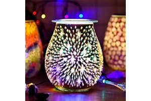 TIOODRE Elektrische Duftlampe, Bunte Duftlampe aus Glas 3D Feuerwerk Elektrische Duftlampe für Wachs Duftöl Lampe für Home Office Schlafzimmer- Aromalampe Geschenke für Weihnachten