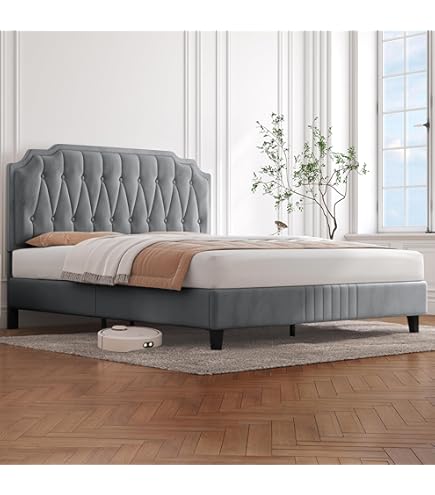 ARFARLY Bedframe van metaal, 140 x 200 cm, met houten hoofdeinde, bedframe van metaal met lattenbodem, logeerbed, robuust, duurzaam, jeugdbed, eenvoudig te monteren