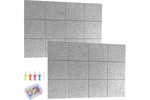 Whemyreat 2 juegos de 12 tablones de anuncios de fieltro grandes autoadhesivos con pin, pared de corcho gris, 30 x 30 cm, tablero de fieltro para manualidades, placa de corcho autoadhesiva para fotos