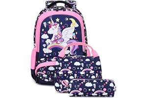 MEISOHUA Unicorno Zaino Scuola Elementare Impermeabile Zaini Bambino Sacchetti di Scuola Per Ragazze leggero campeggio borse casual Daypacks per adolescenti studenti 3 pezzi (Blu Navy)