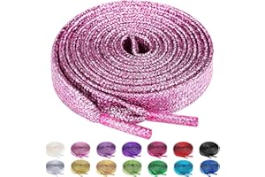 Olukssck 2 Paires Lacets Plats Pailletés Premium, Lacets de Remplacement de 10mm de Qualité Supérieure pour Chaussures de Sport, Chaussures de Ville