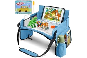WPPQWP Plateau de Voyage Enfant Voiture, Double Fonction Tablette Voiture Enfant, Pliable Plateau Voiture Enfant, Plateau Voyage Enfant Voiture avec Carnets de Dessin et Pinceaux