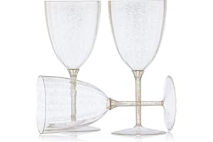 Decor Decorline - 48 x Gobelets à vin en Plastique Rigide de Qualité Supérieure des Verres à Vin - Paillettes Dorées - pour les Mariages et Fêtes, 200 ml - Réutilisables et Stables