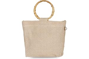 styleBREAKER bolso de asa de mujer con asa de bambú en óptica de ganchillo semitransparente, bolso de mano, bolso, mujer 02012286