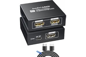 HDMI-splitter 1-i-2-ut med 4 fot HDMI-kabel, 4K@60Hz HDMI-ljudsplitter för TV och ljudbar, stöder Down Scaler 4K & 1080P Dual