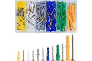 BJBJJIU 220 Screws and Wall Plugs Set, Wall Plugs and Screws Set, Self Drilling Masonry Screws and Wall Plugs for Brick Plaster Board Cavity Wall Fixings for Plasterboard Fixings (220Pcs)