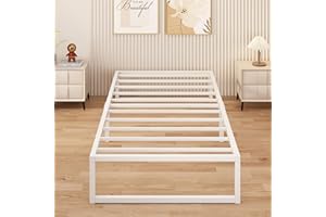 Yicensen Single Bed Frame 90x190 cm Metal Platform Bed Single with Steel Slat Support, Easy Assembly, Noise Free, No Box Spring Needed, 36cm High, White