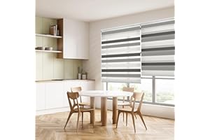 Blindecor Lira estor enrollable noche y día, tricolor marrón, gris, blanco, 140 x 180 cm (ancho x alto). Tamaño de la Tela 137 x 175 cm. Estores noche y dia elegantes