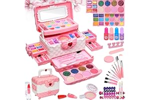 AMERRLY Valigetta Trucchi Bambina Giochi Bambina - Sicuro e lavabile trucchi bambina anallergici, Borsa set trucchi bambina reale, Principessa Compleanno regalo bambina 4 5 6 7 8 9 anni (Pink)