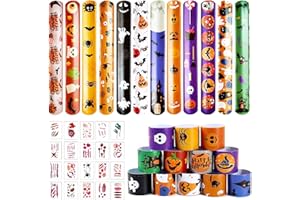 Qunkun 24 sztuki bransoletek na Halloween, dla dzieci, z motywem dyni, z 20 bliznami, wodoszczelny, tatuaż dla dzieci, dekoracja na imprezę urodzinową, 24 sztuki, 22 centimeters, PVC